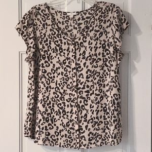 Leopard Print Sheer Blouse by "C"  Size XL.  Beige & Black